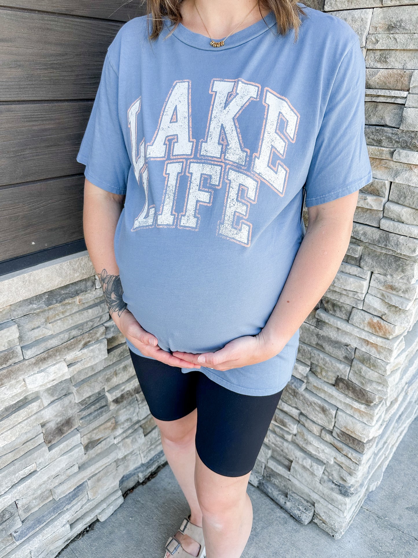 Vintage Blue Lake Life Oversized Graphic Tee