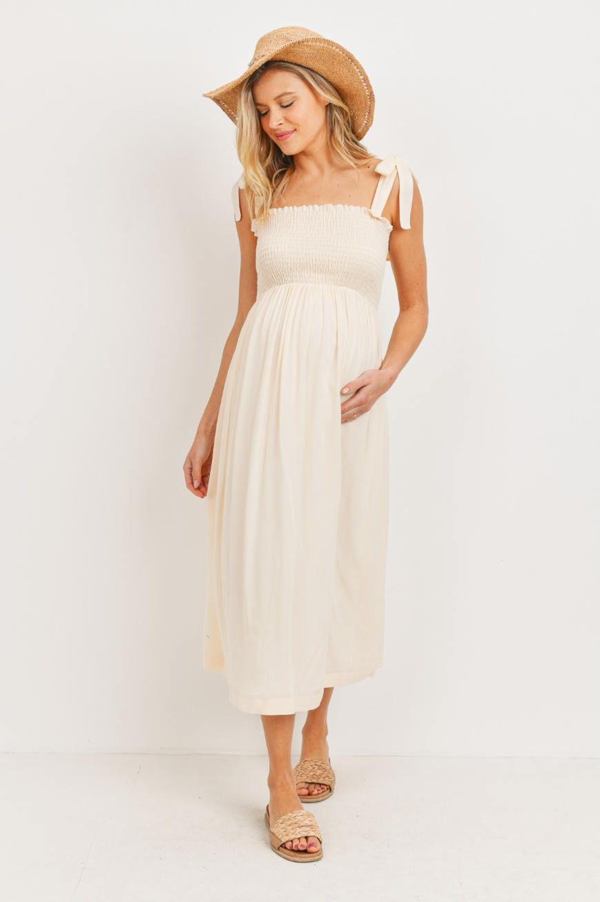 Oatmeal Tie Strap Smocked Dress