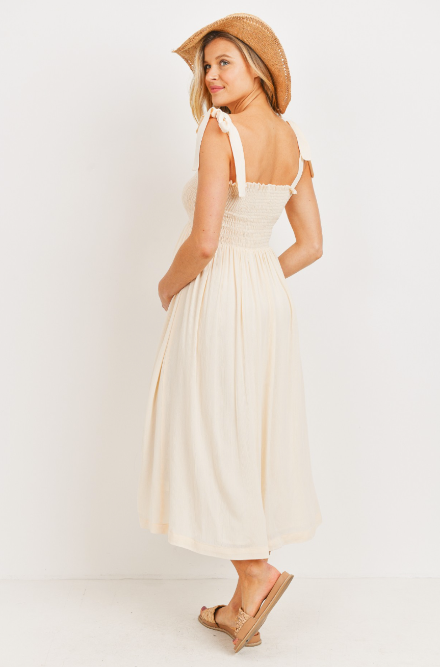 Oatmeal Tie Strap Smocked Dress