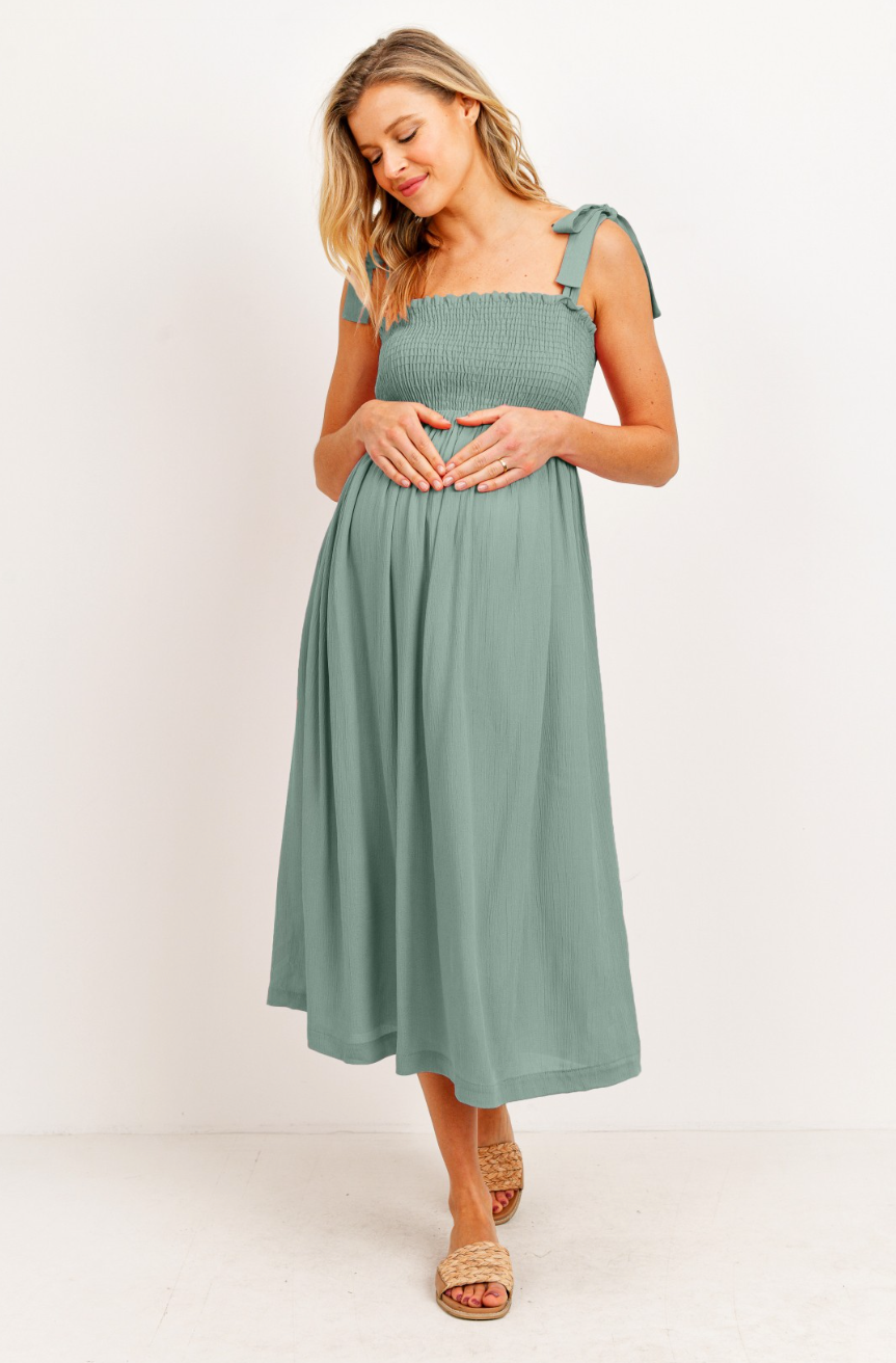Sage Tie Strap Smocked Dress