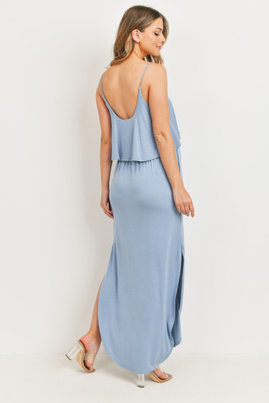 Dusty Blue Overlay Maternity Dress