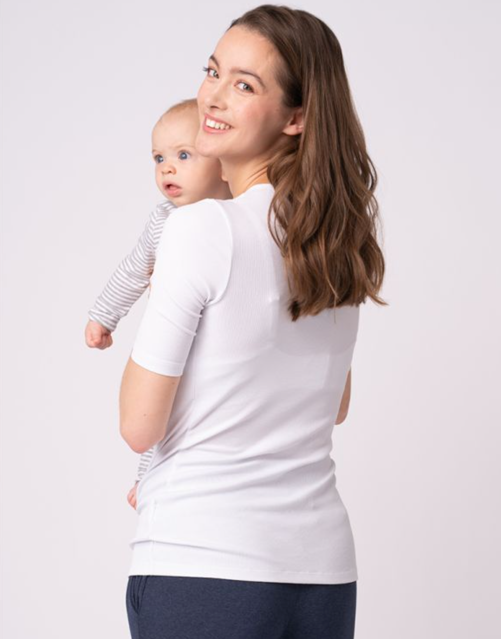 White Ribbed Maternity & Nursing Top