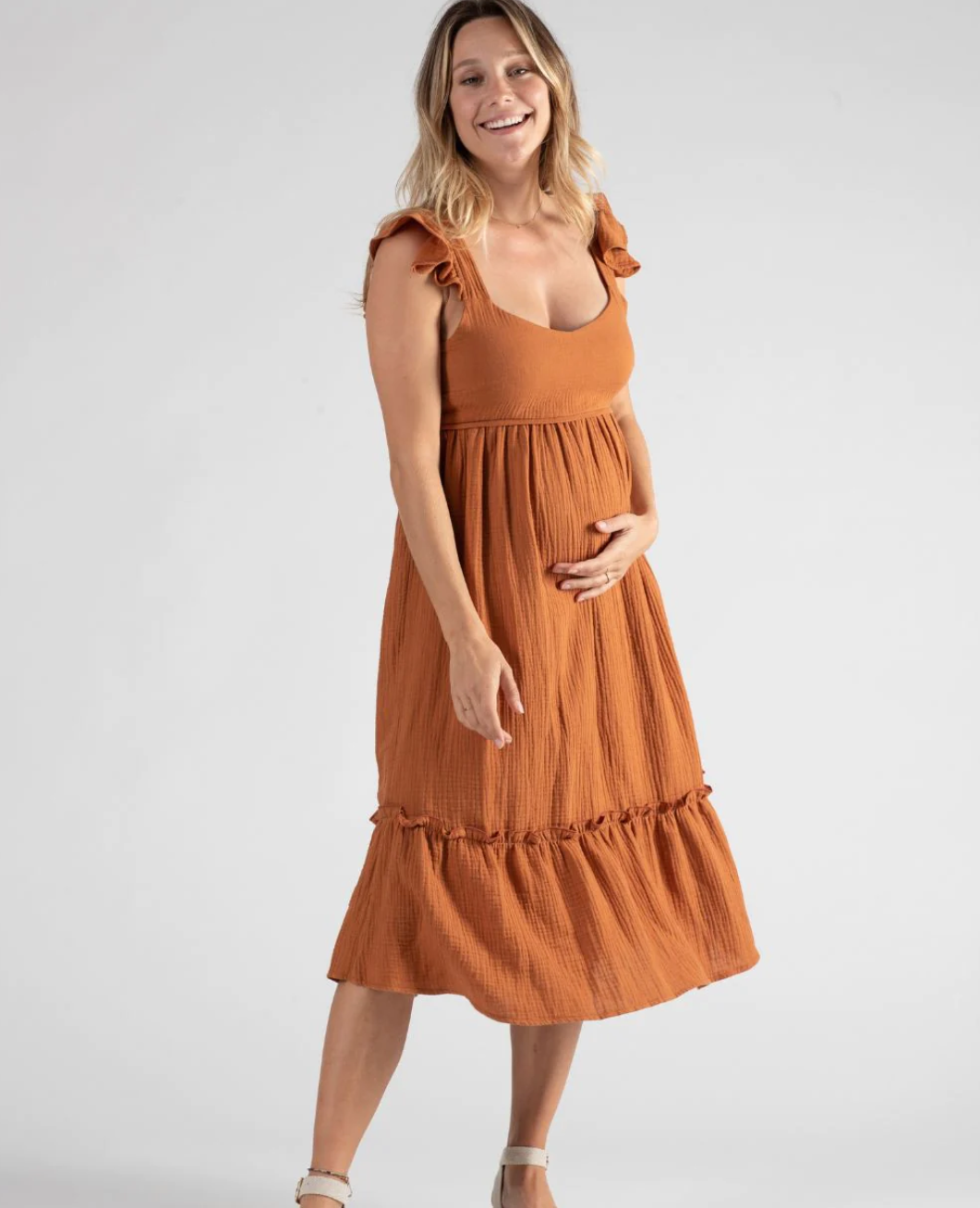 Melody Caramel Maternity & Nursing Dress