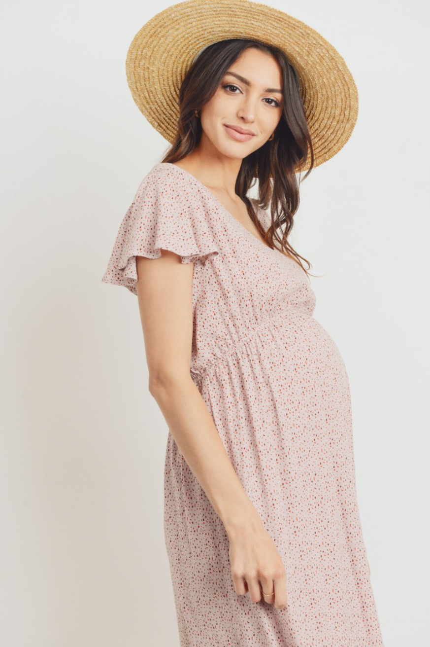 Dusty Light Mauve Print Maternity Dress