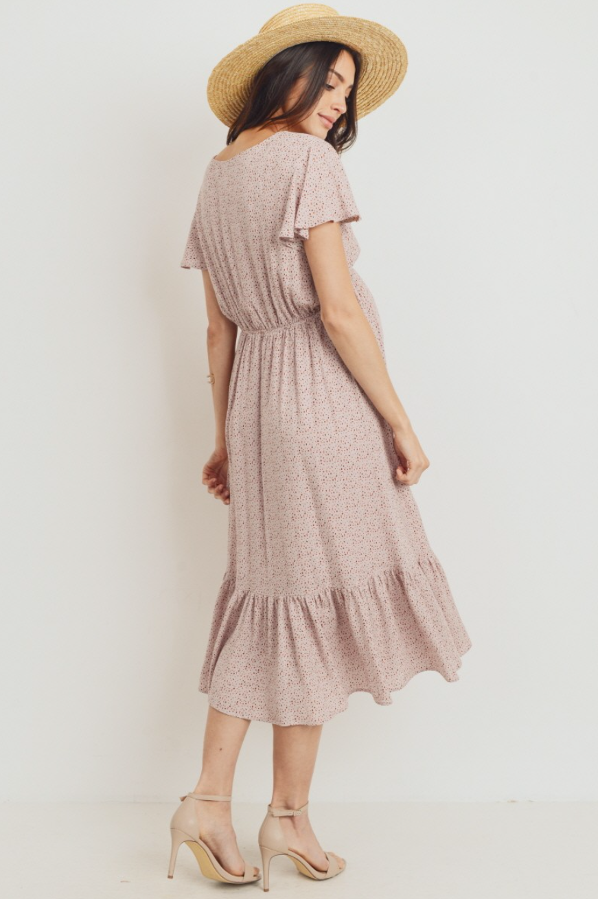 Dusty Light Mauve Print Maternity Dress