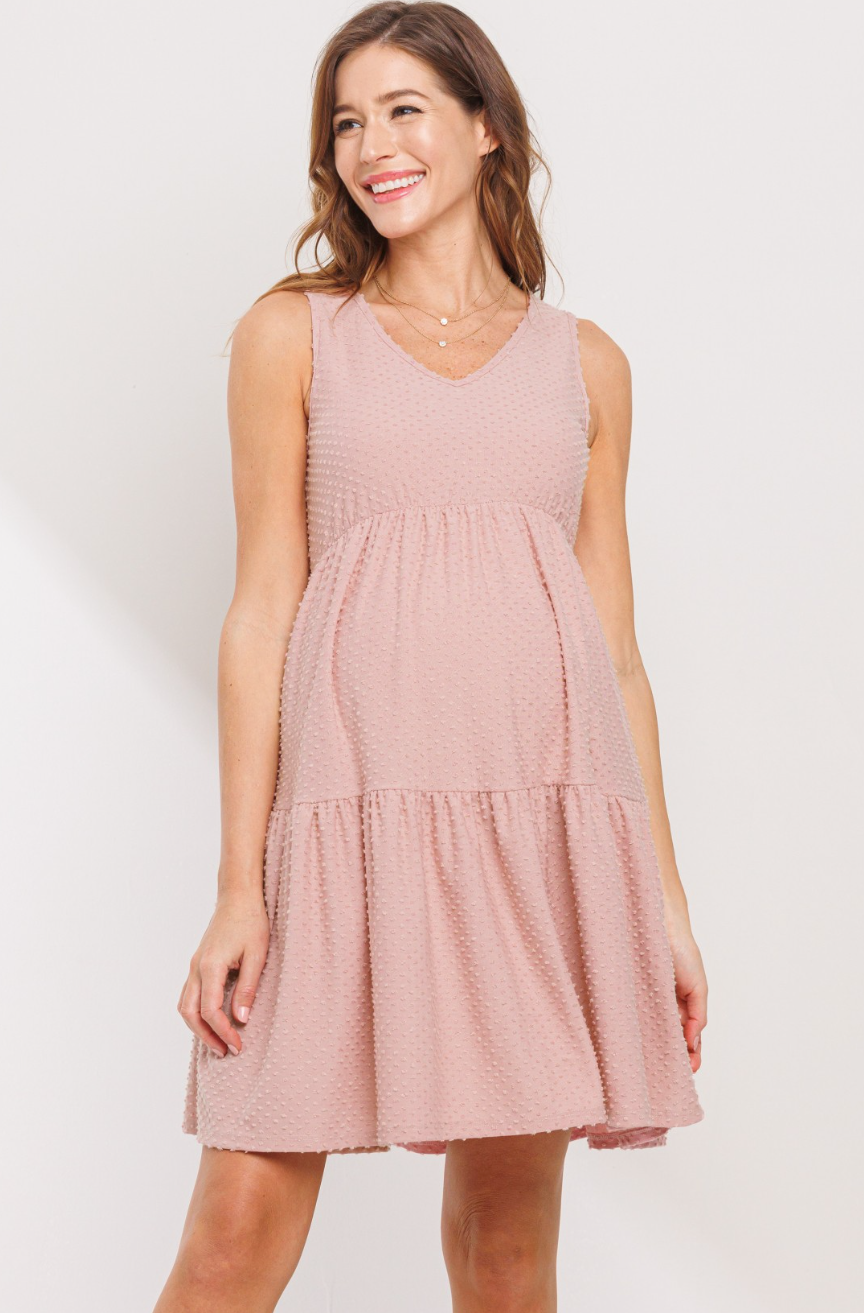 Blush Mini Swiss Dot Maternity Dress