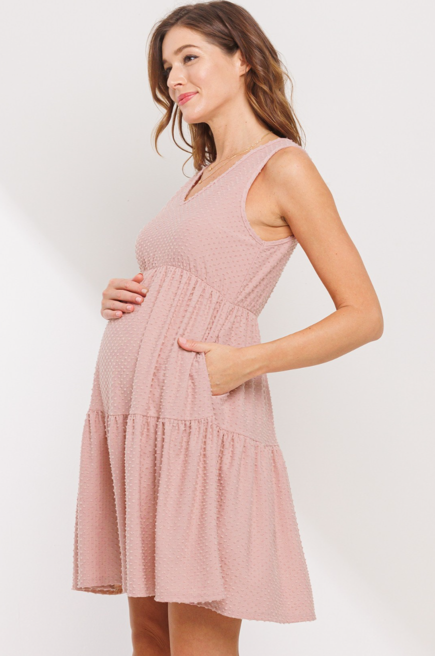 Blush Mini Swiss Dot Maternity Dress