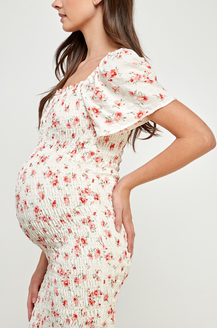 Ivory Floral Smocked Dress