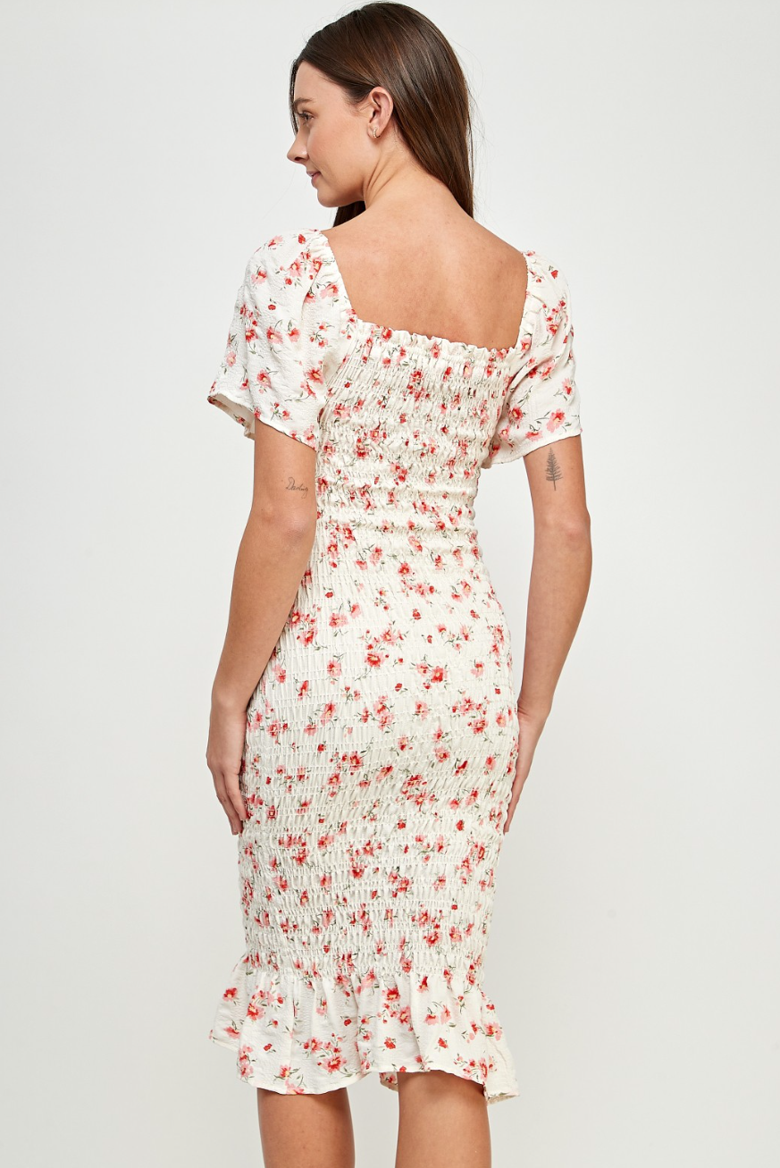 Ivory Floral Smocked Dress