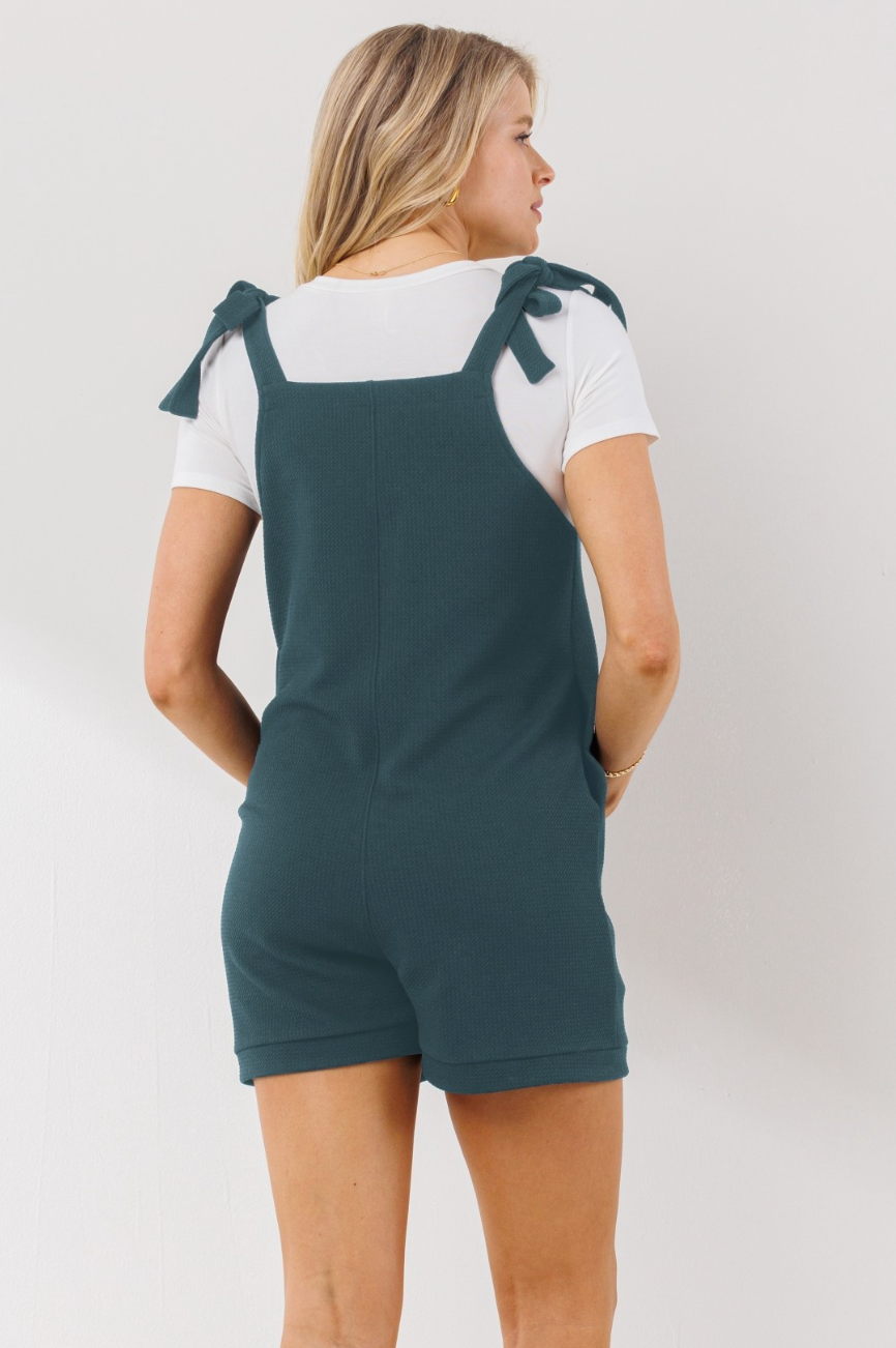 Sea Blue Waffled Shortie Overalls