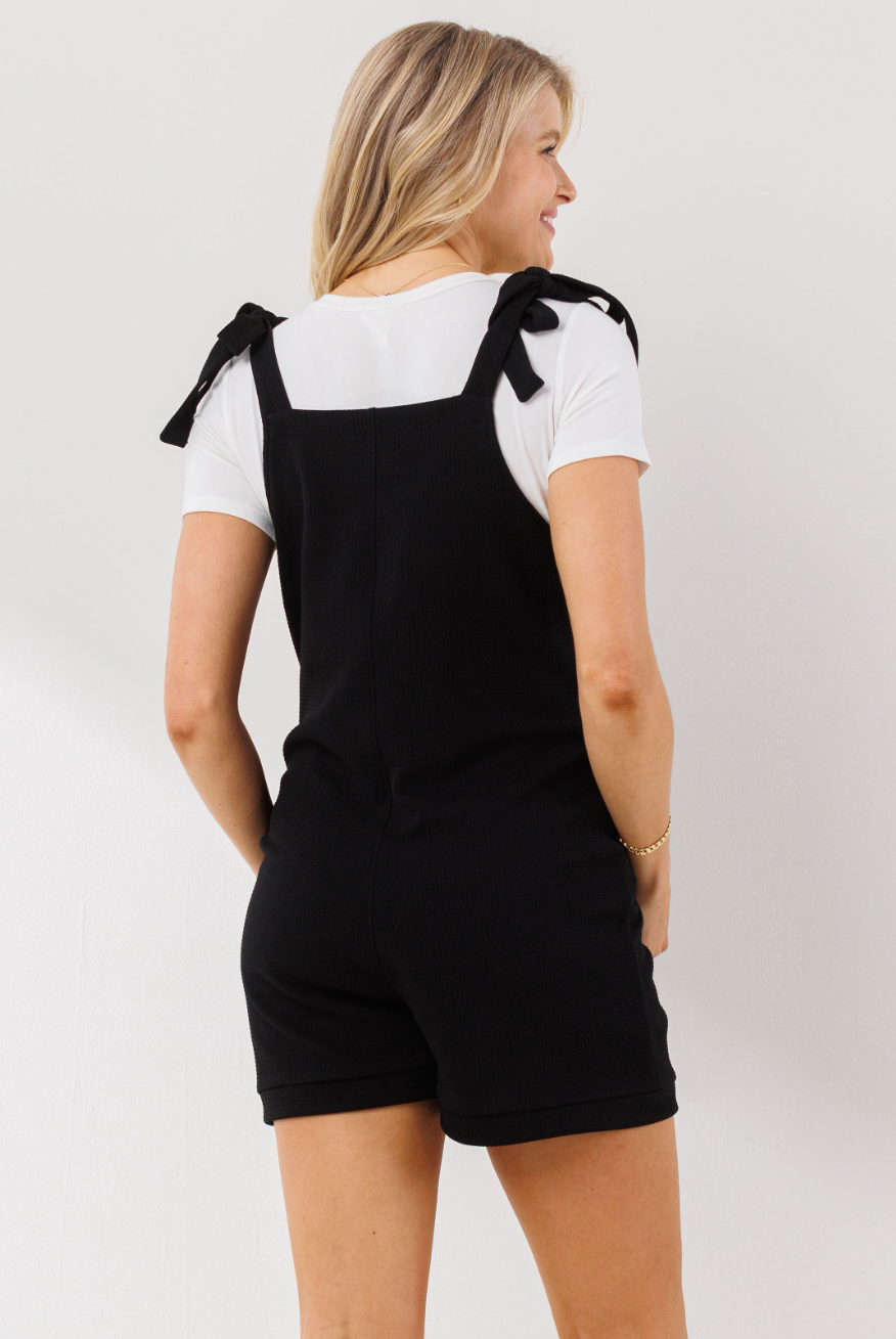 Black Waffled Shortie Overalls