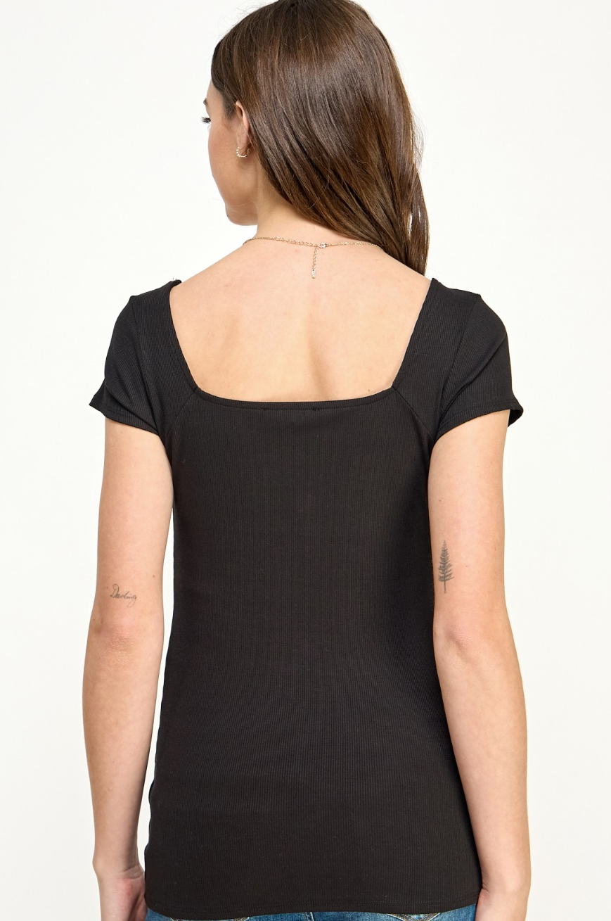 Black Ribbed Square Neck Maternity Top