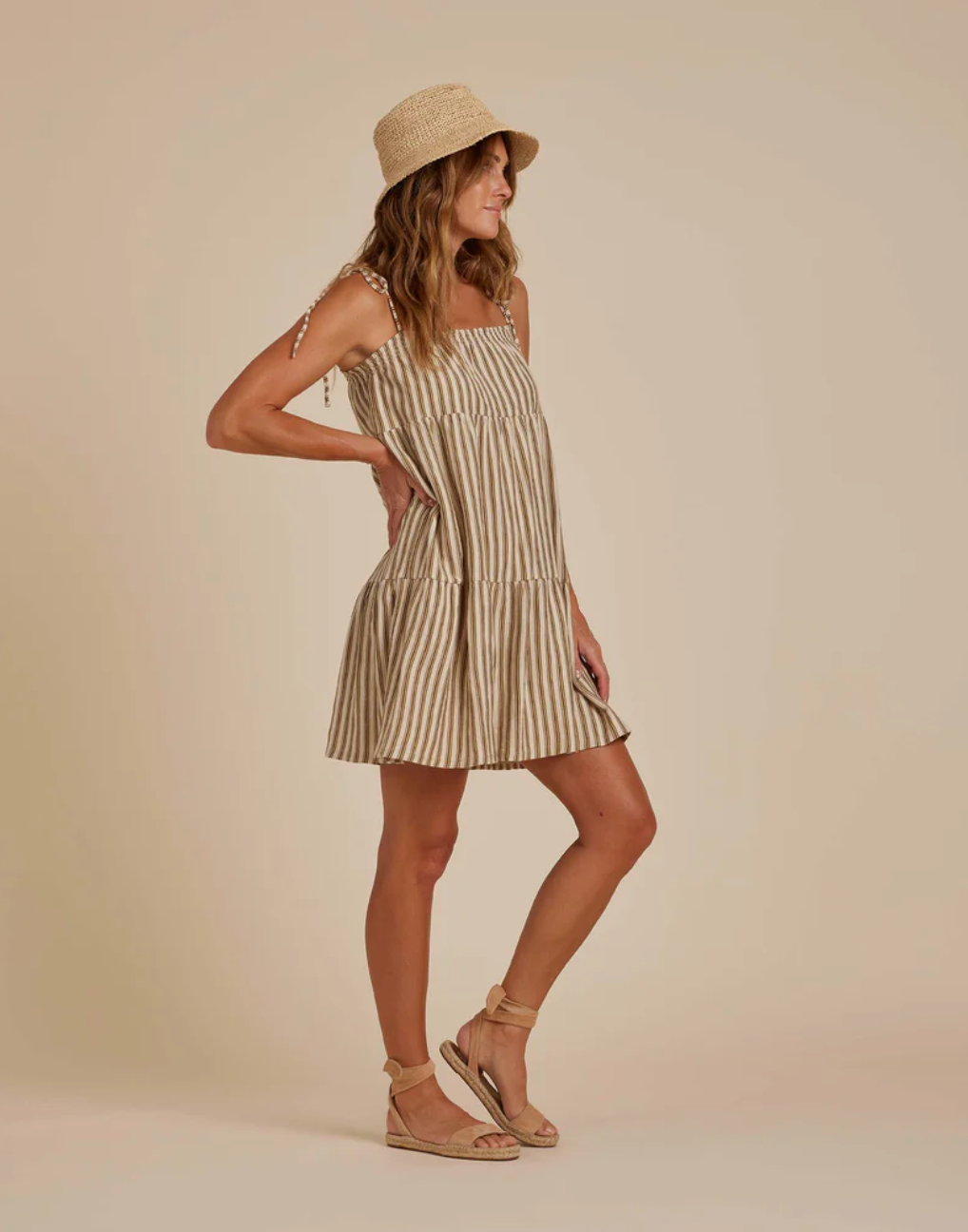 Olive Multi-Stripe Tie Mini Dress