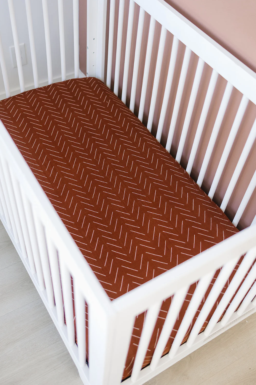 Rust Mudcloth Muslin Crib Sheet