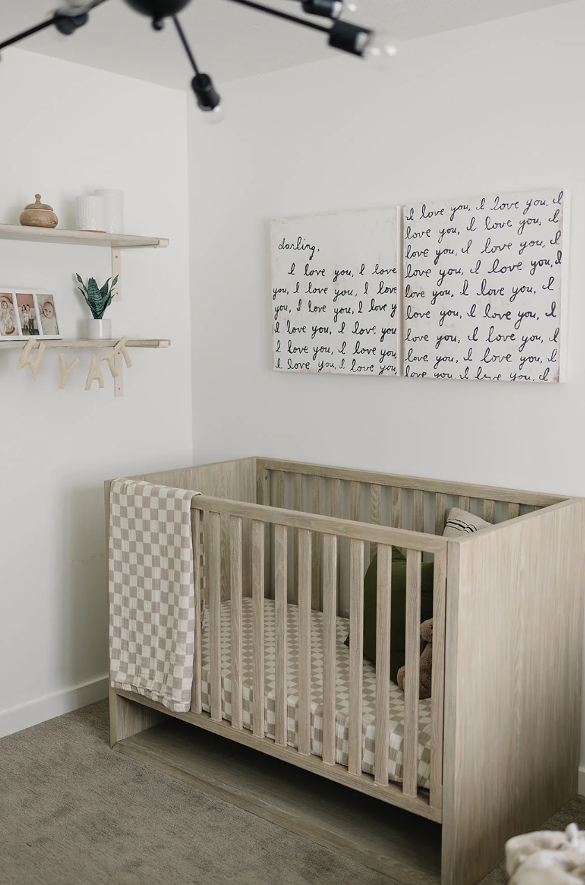 Taupe Checkered Muslin Crib Sheet