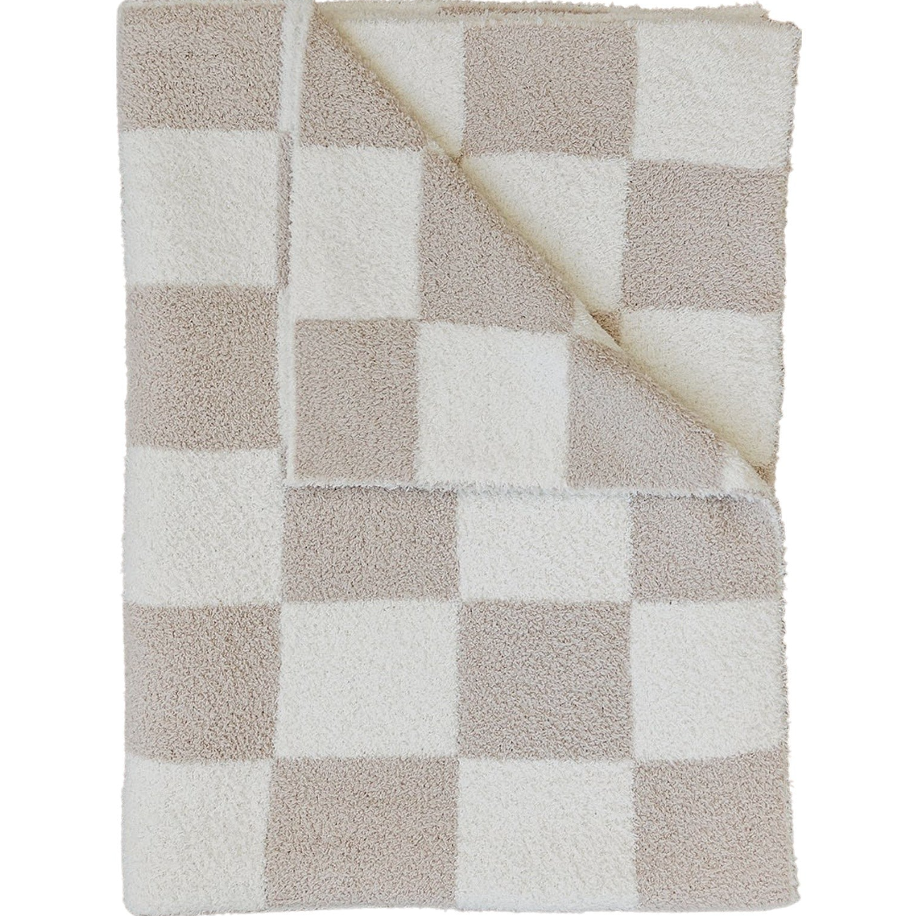 Taupe Checkered Plush Blanket