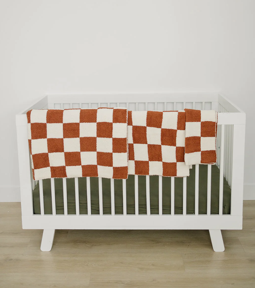 Rust Checkered Plush Blanket