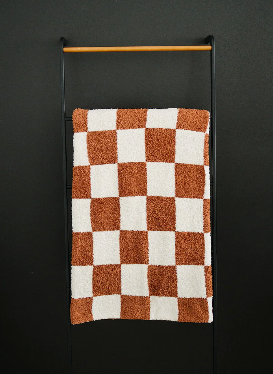 Rust Checkered Plush Blanket