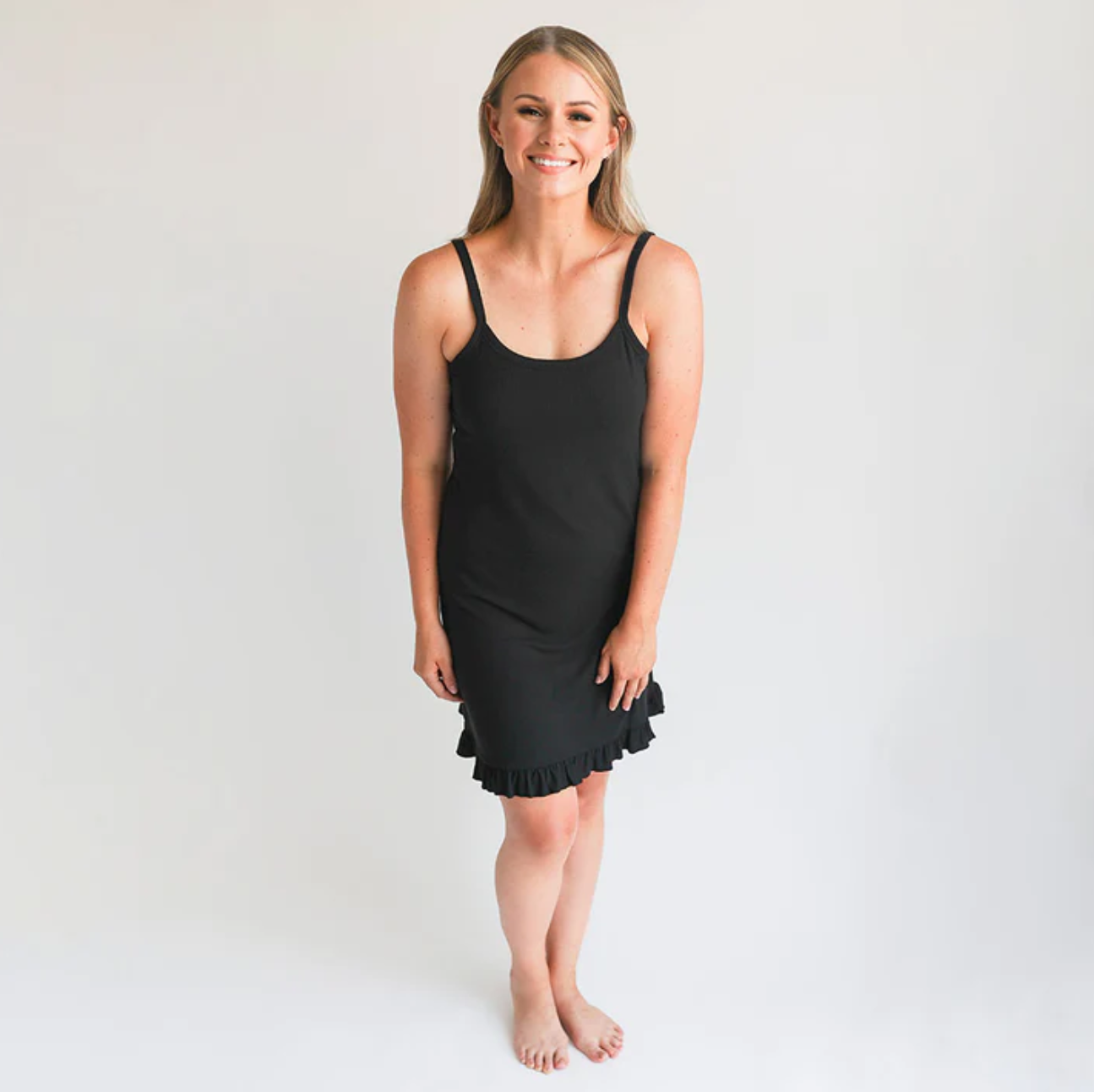 Black Ribbed Spaghetti Slip Dress