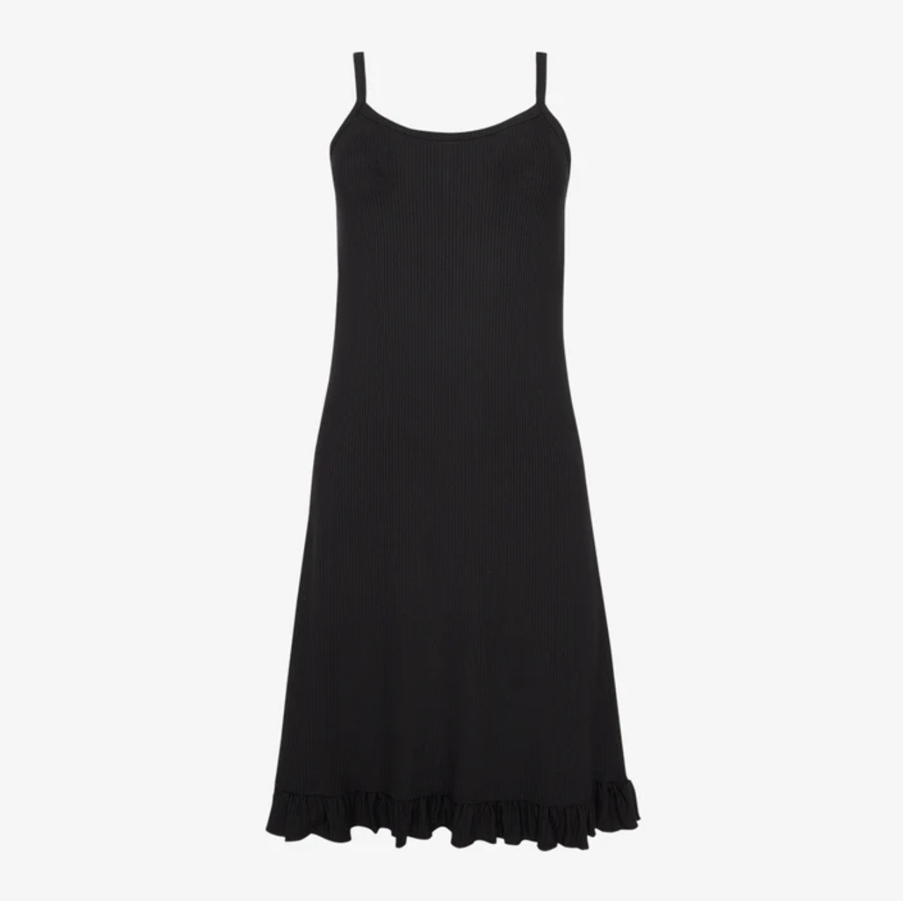 Black Ribbed Spaghetti Slip Dress