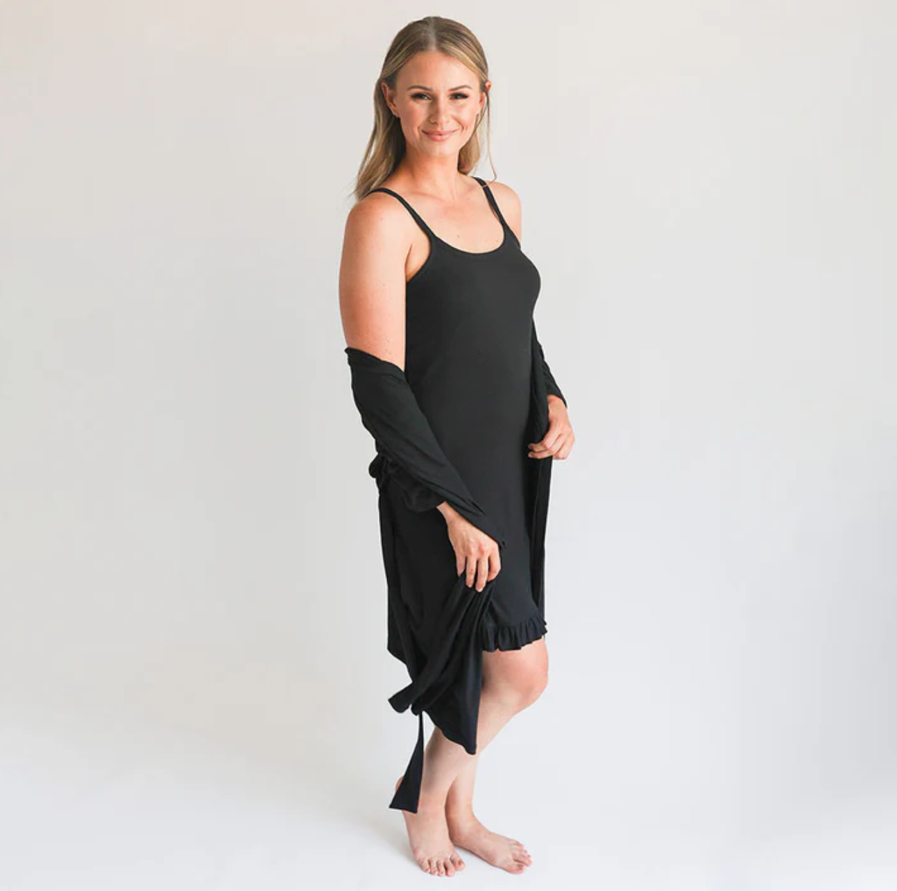 Black Ribbed Spaghetti Slip Dress