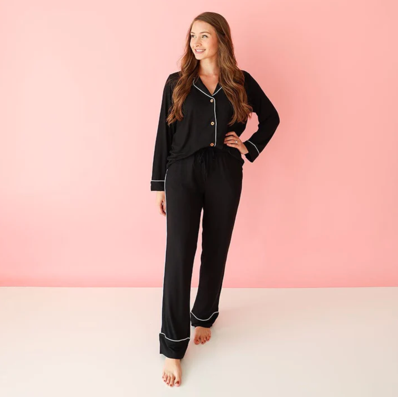 Solid Black Ribbed Relaxed Fit Pajama Set