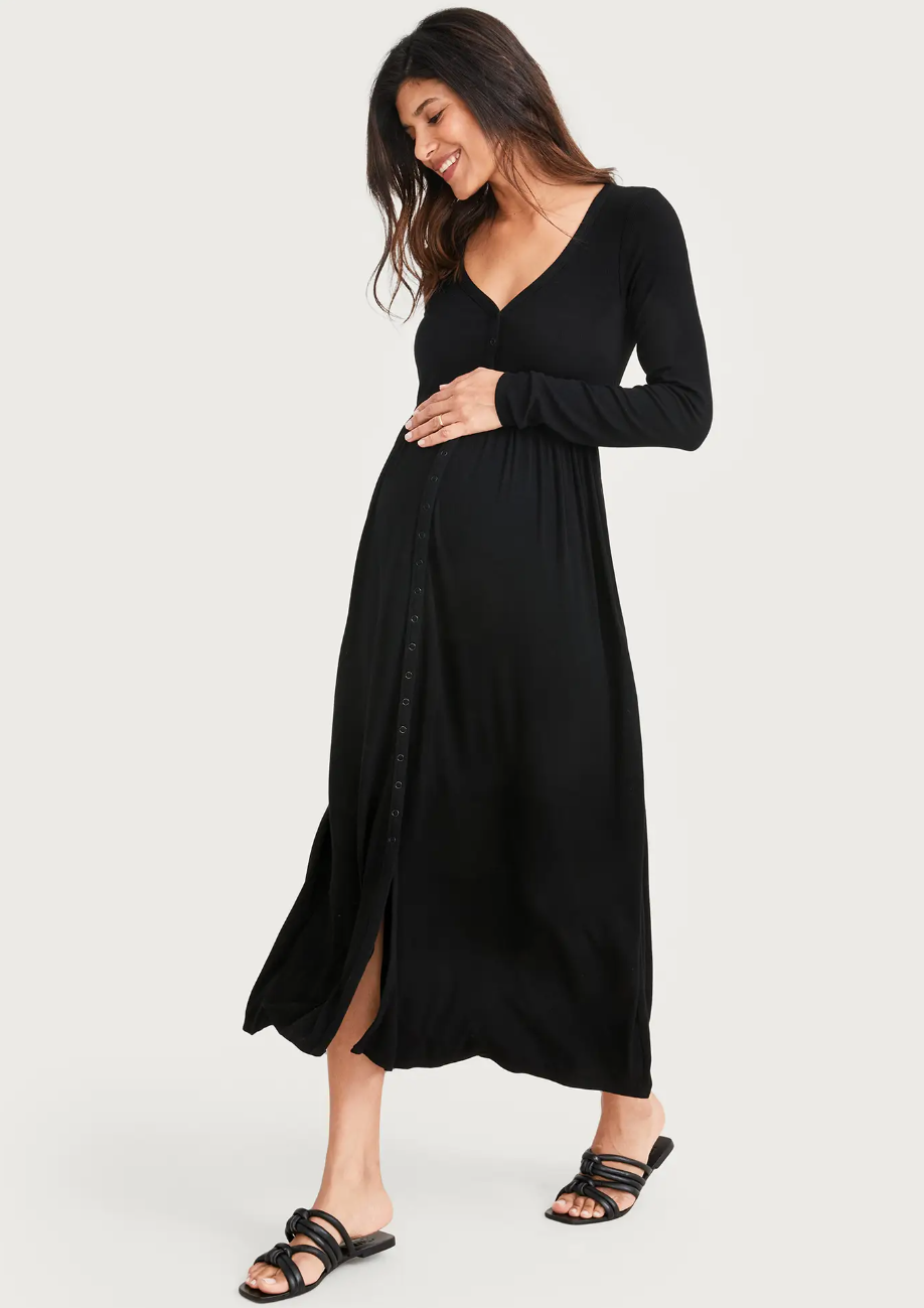 Black Rib Maternity & Nursing Dress