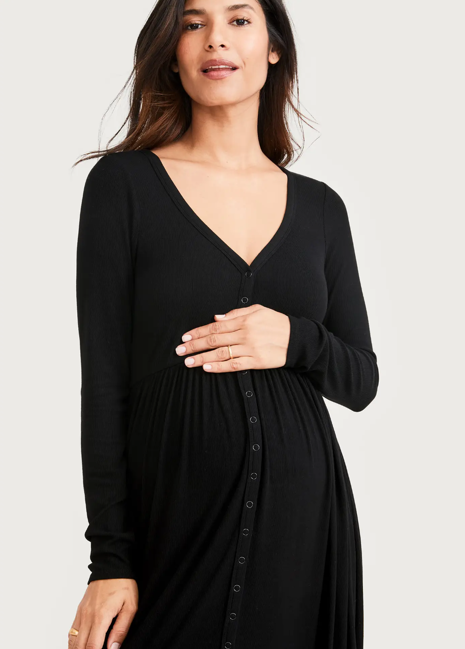 Black Rib Maternity & Nursing Dress