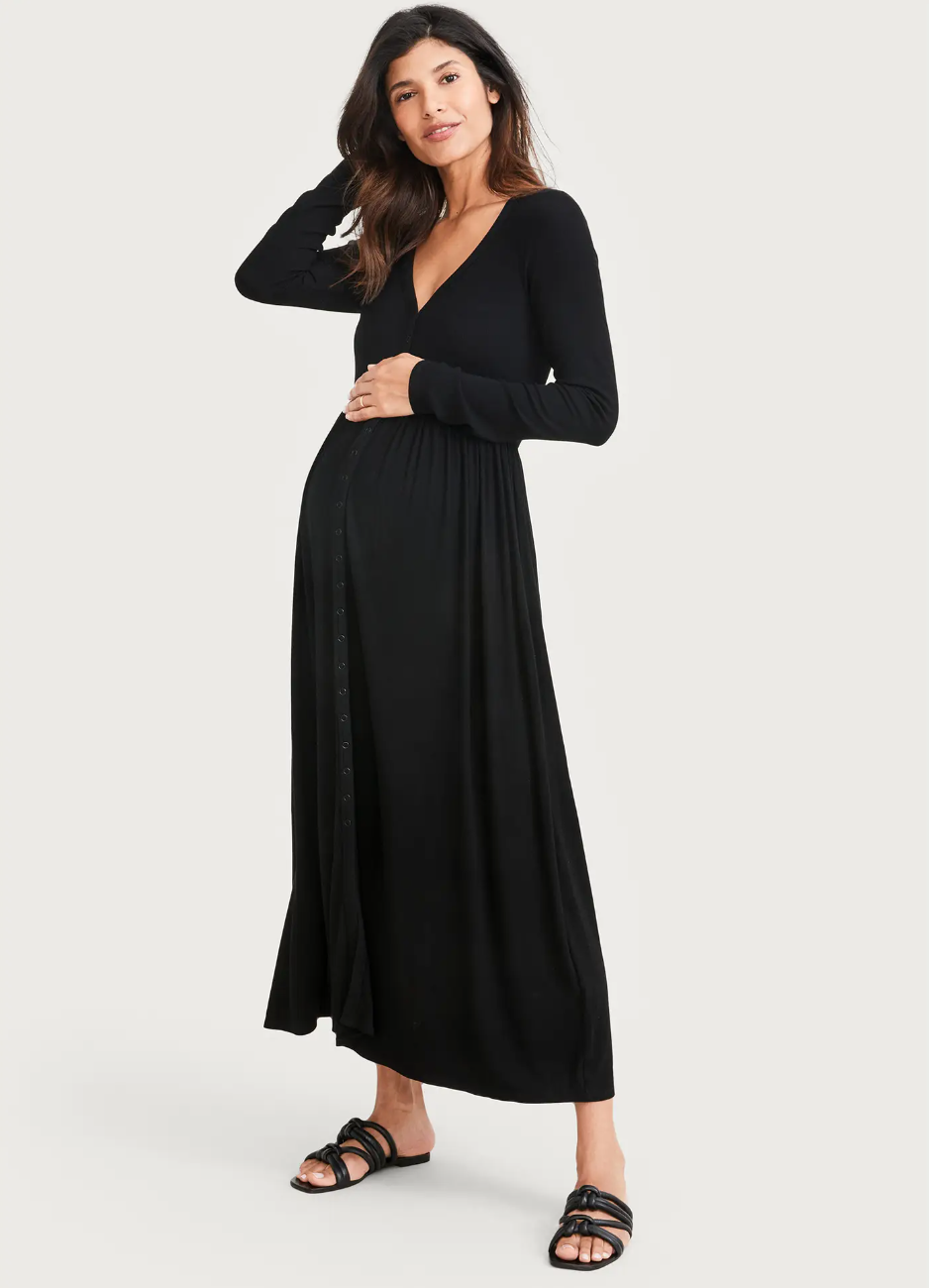 Black Rib Maternity & Nursing Dress