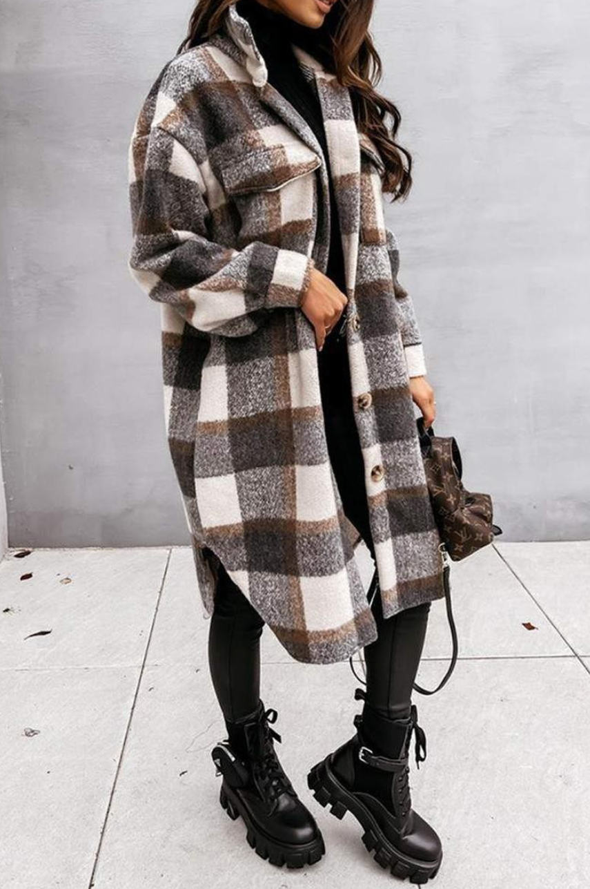 Grey Plaid Long Shacket