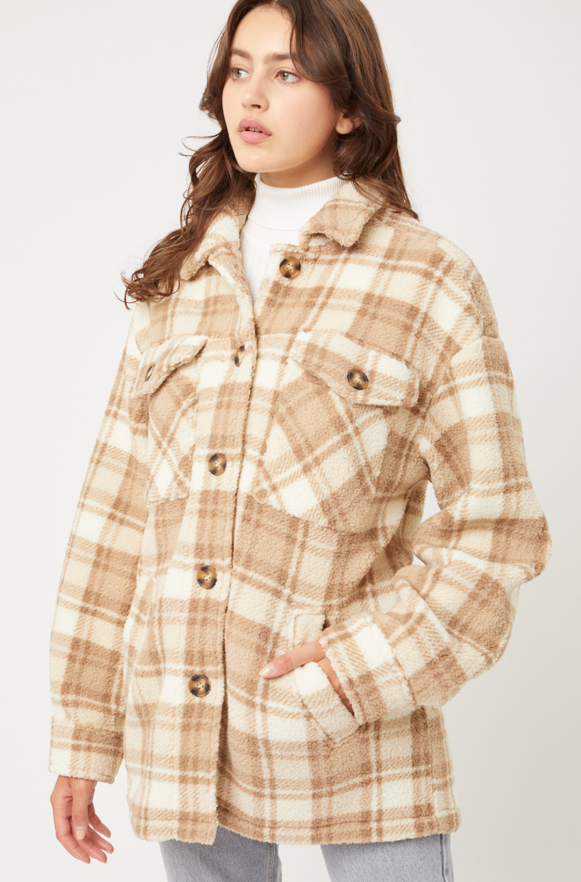 Khaki Fleece Plaid Shacket