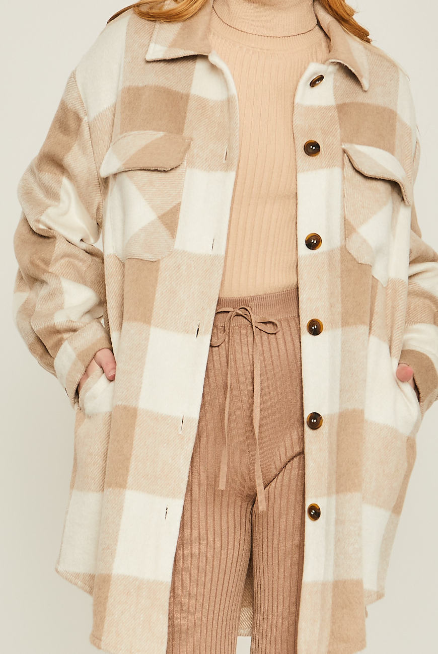 Khaki Plaid Big Pocket Shacket