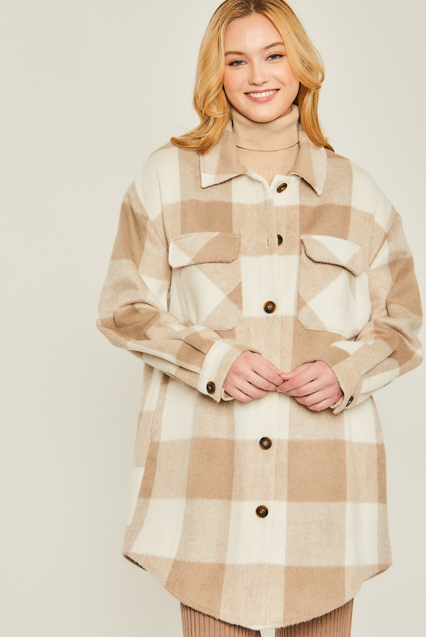 Khaki Plaid Big Pocket Shacket