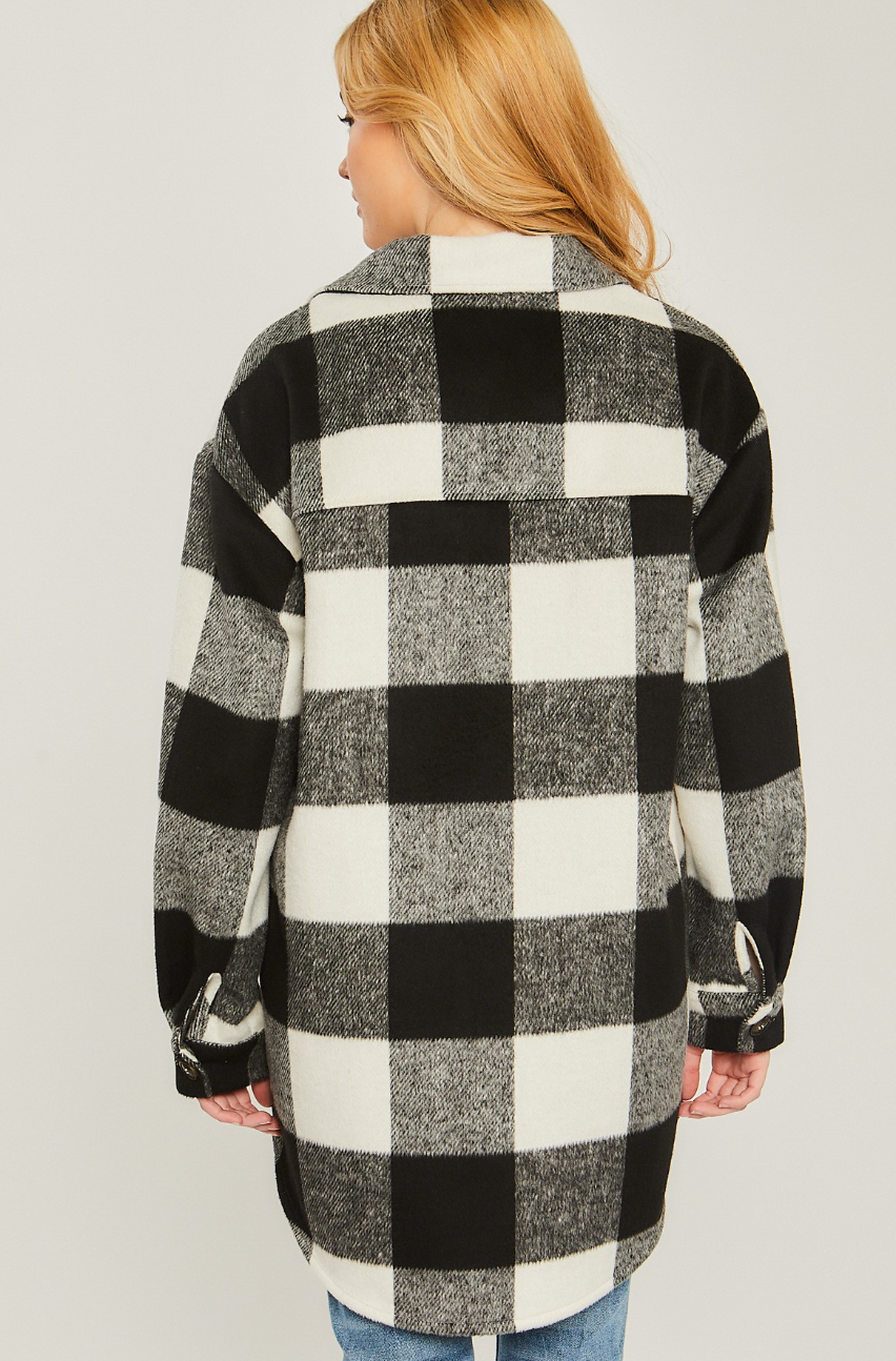 Black Plaid Big Pocket Shacket