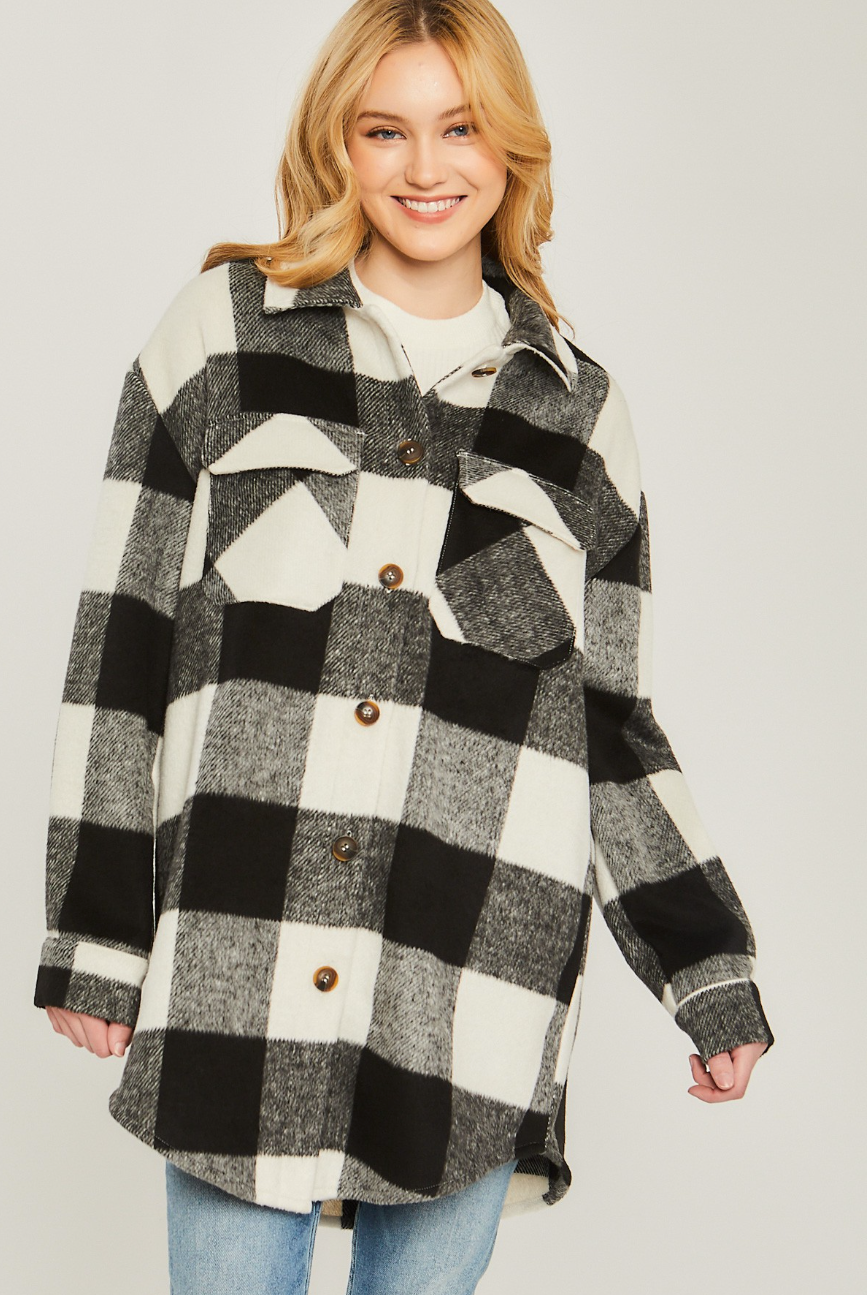 Black Plaid Big Pocket Shacket
