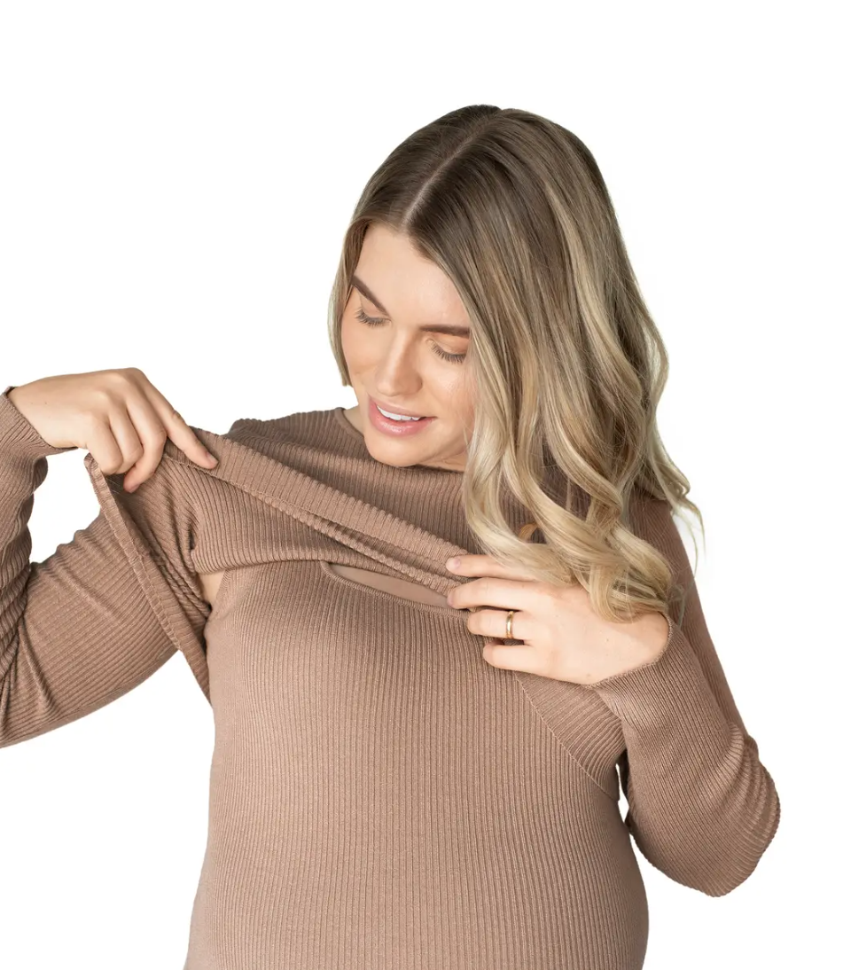 Camel 2-In-1 Nursing & Maternity Knit Midi Dress