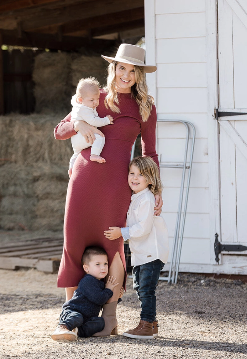 Maroon 2-In-1 Nursing & Maternity Knit Midi Dress