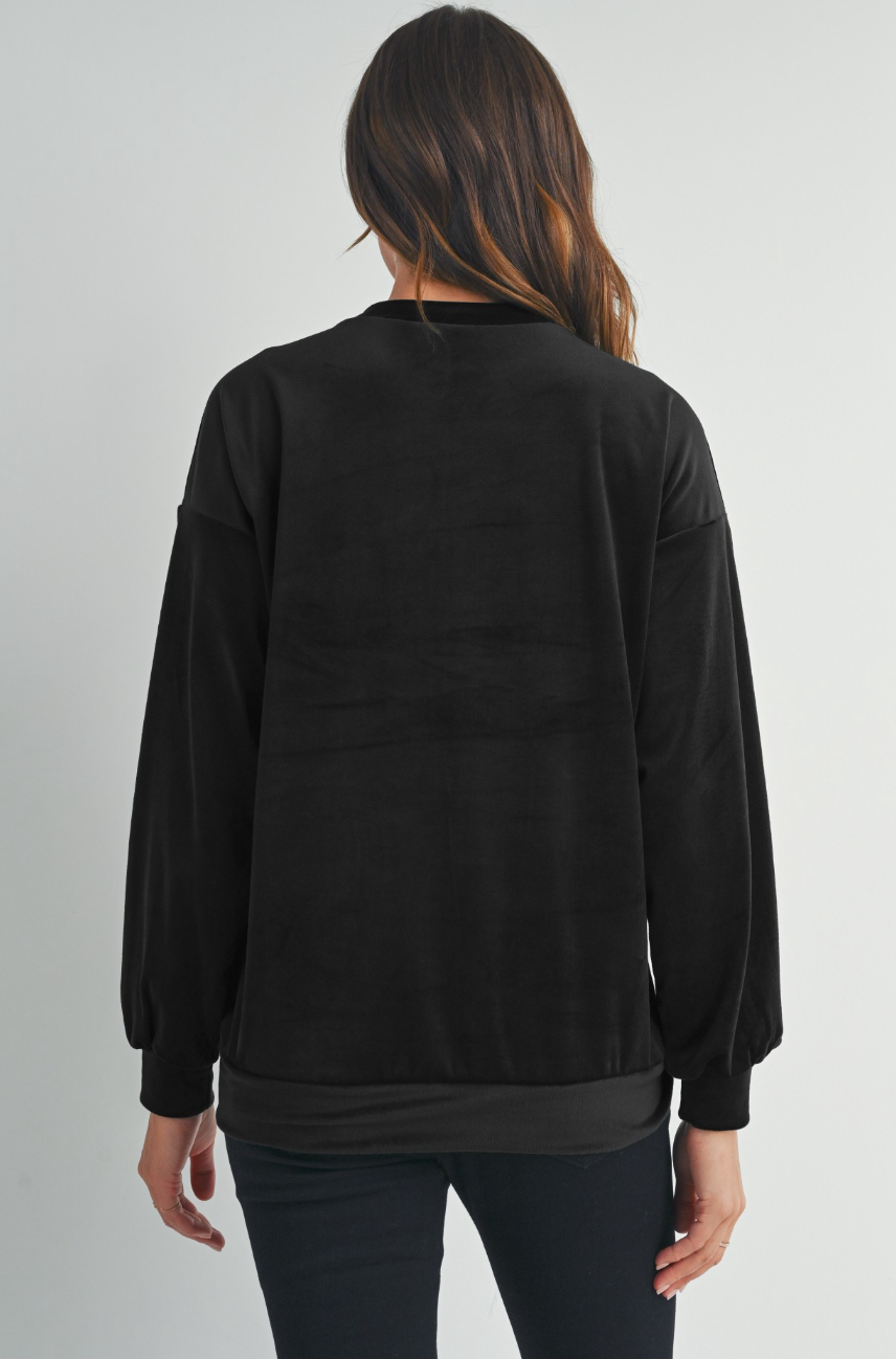 MAMA Black Velvet Crewneck
