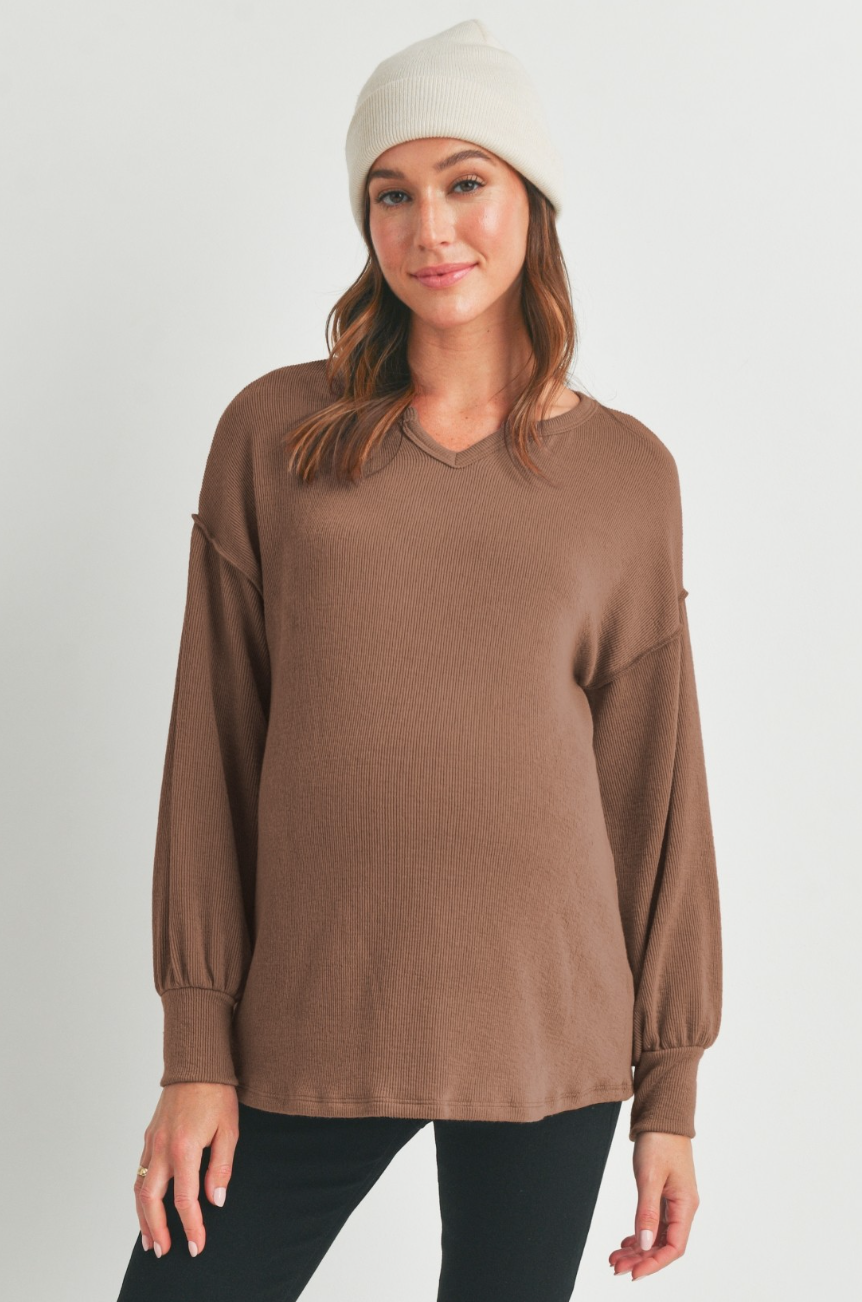 Brown Rib Knit Maternity Top