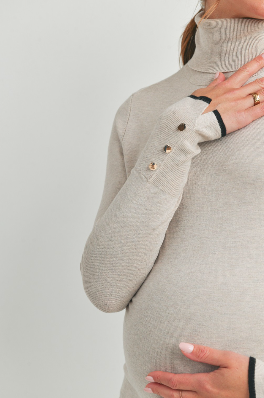 Heathered Oat Button Sleeve Top