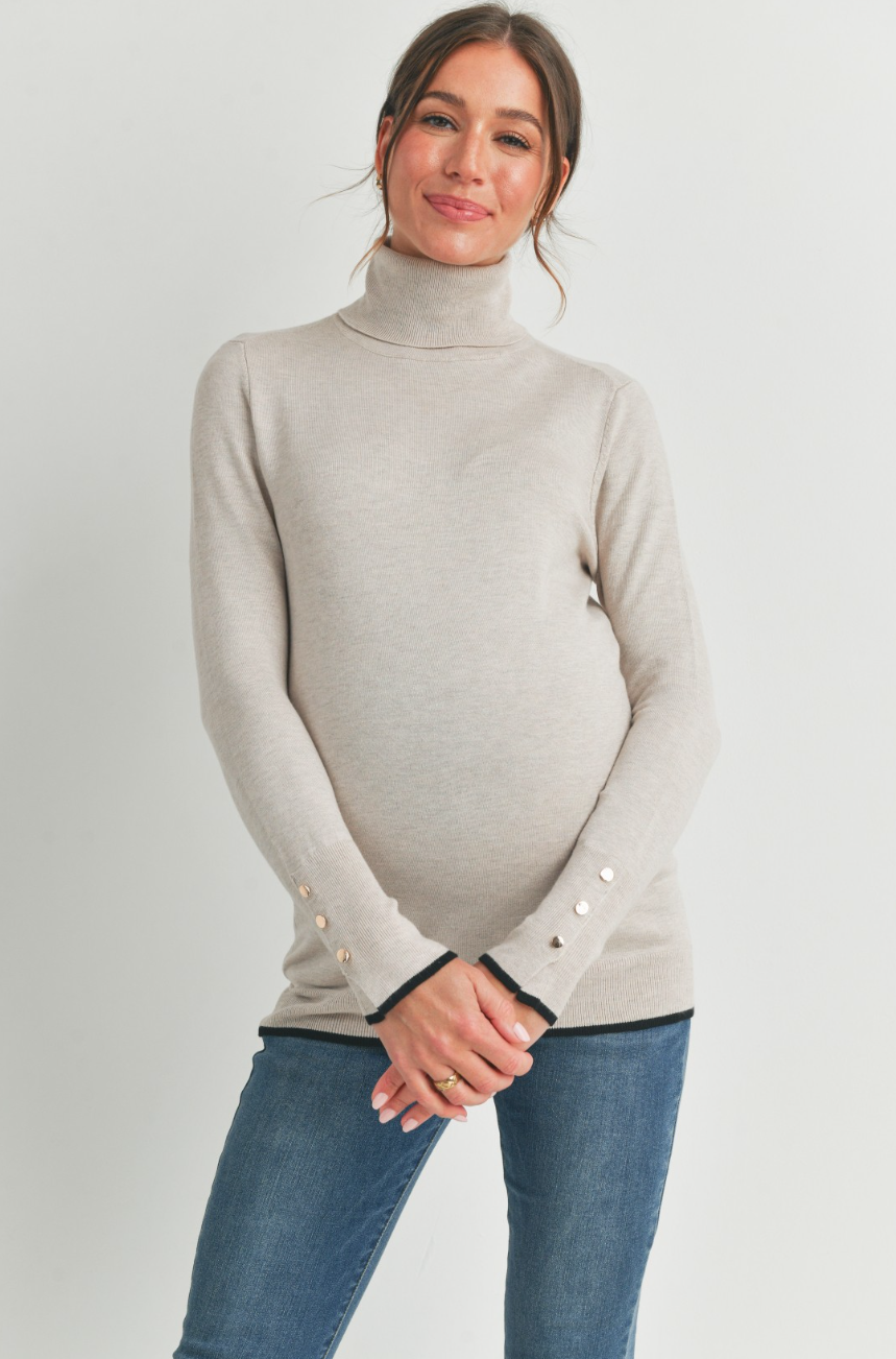 Heathered Oat Button Sleeve Top