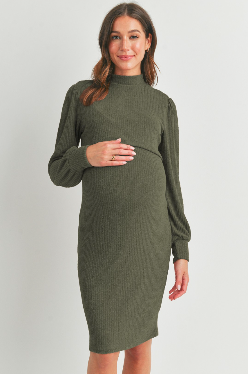 Olive Rib Maternity & Nursing Dress