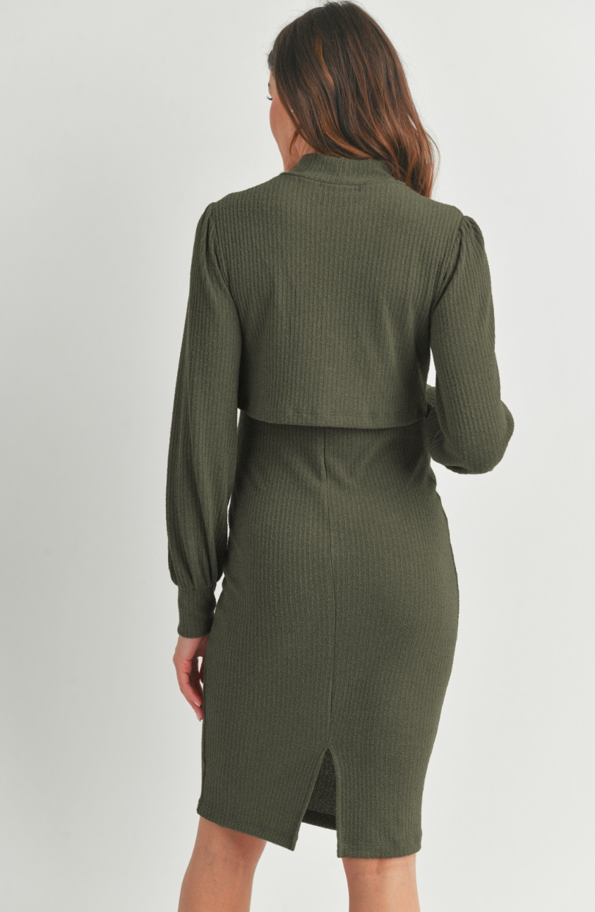 Olive Rib Maternity & Nursing Dress