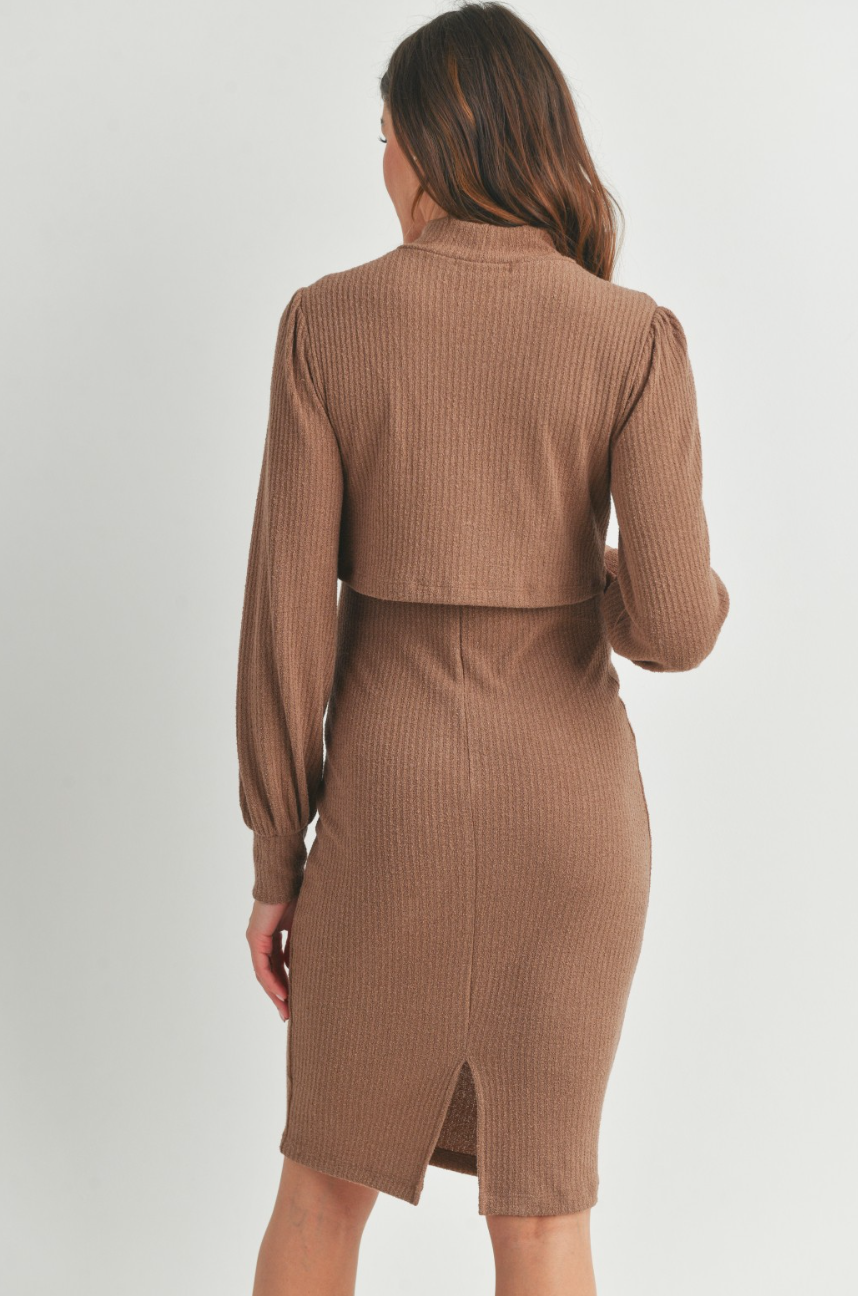 Brown Rib Maternity & Nursing Dress