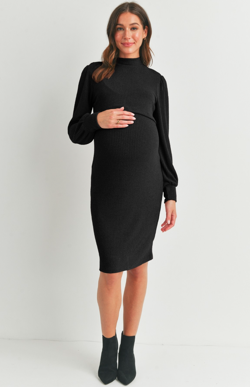 Black Rib Maternity & Nursing Dress