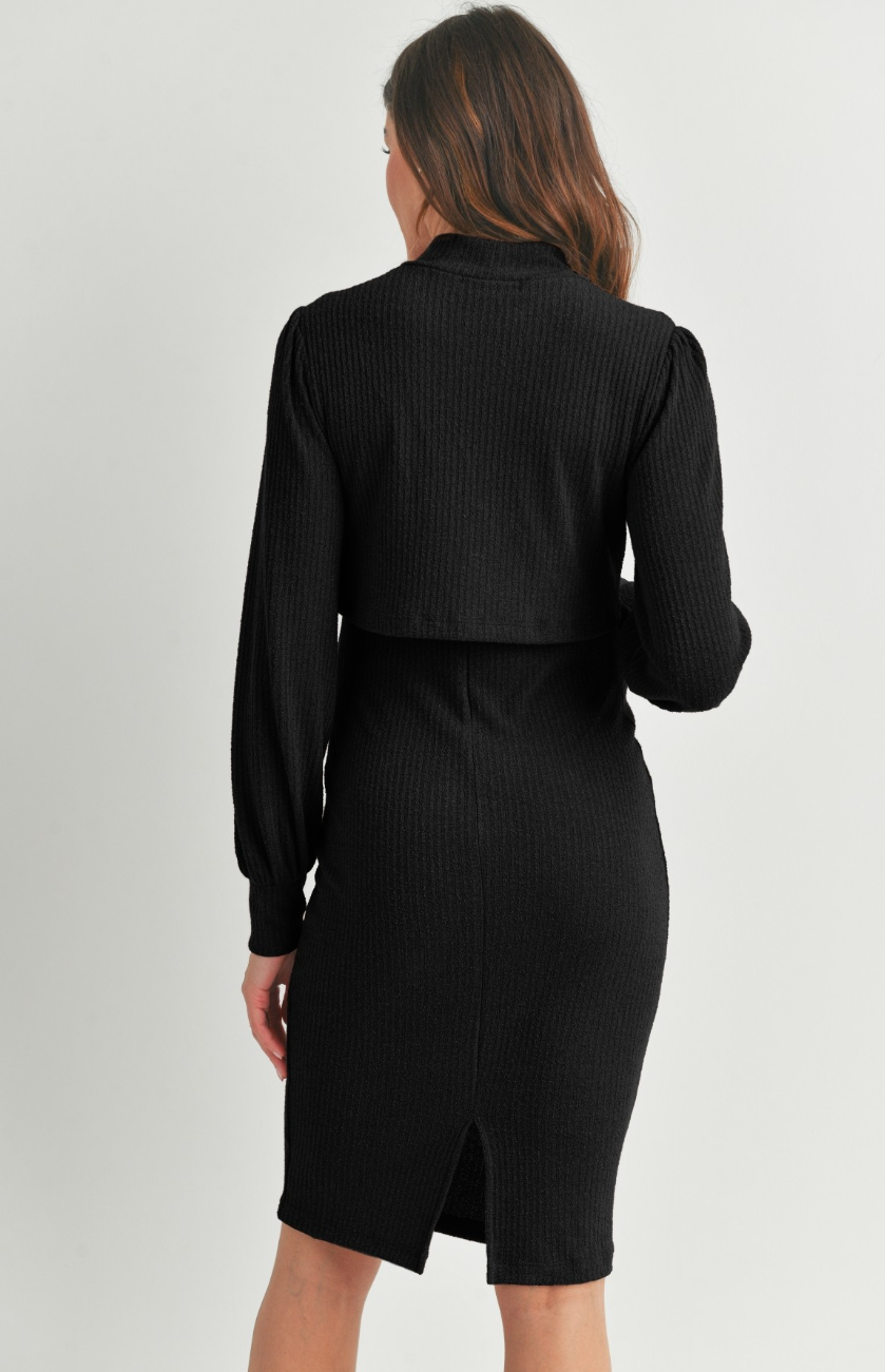 Black Rib Maternity & Nursing Dress