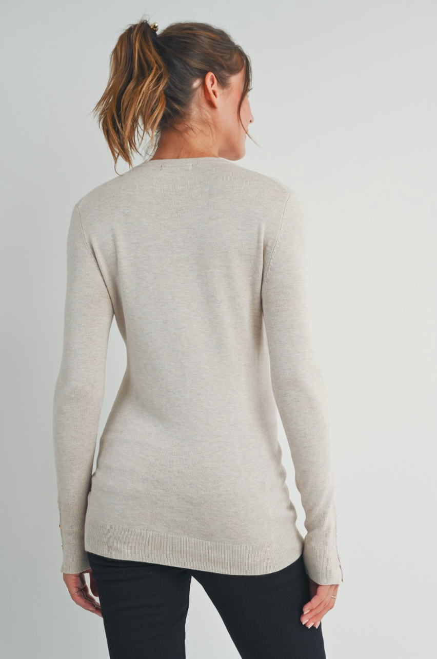 Heathered Oat Button Long Sleeve Top
