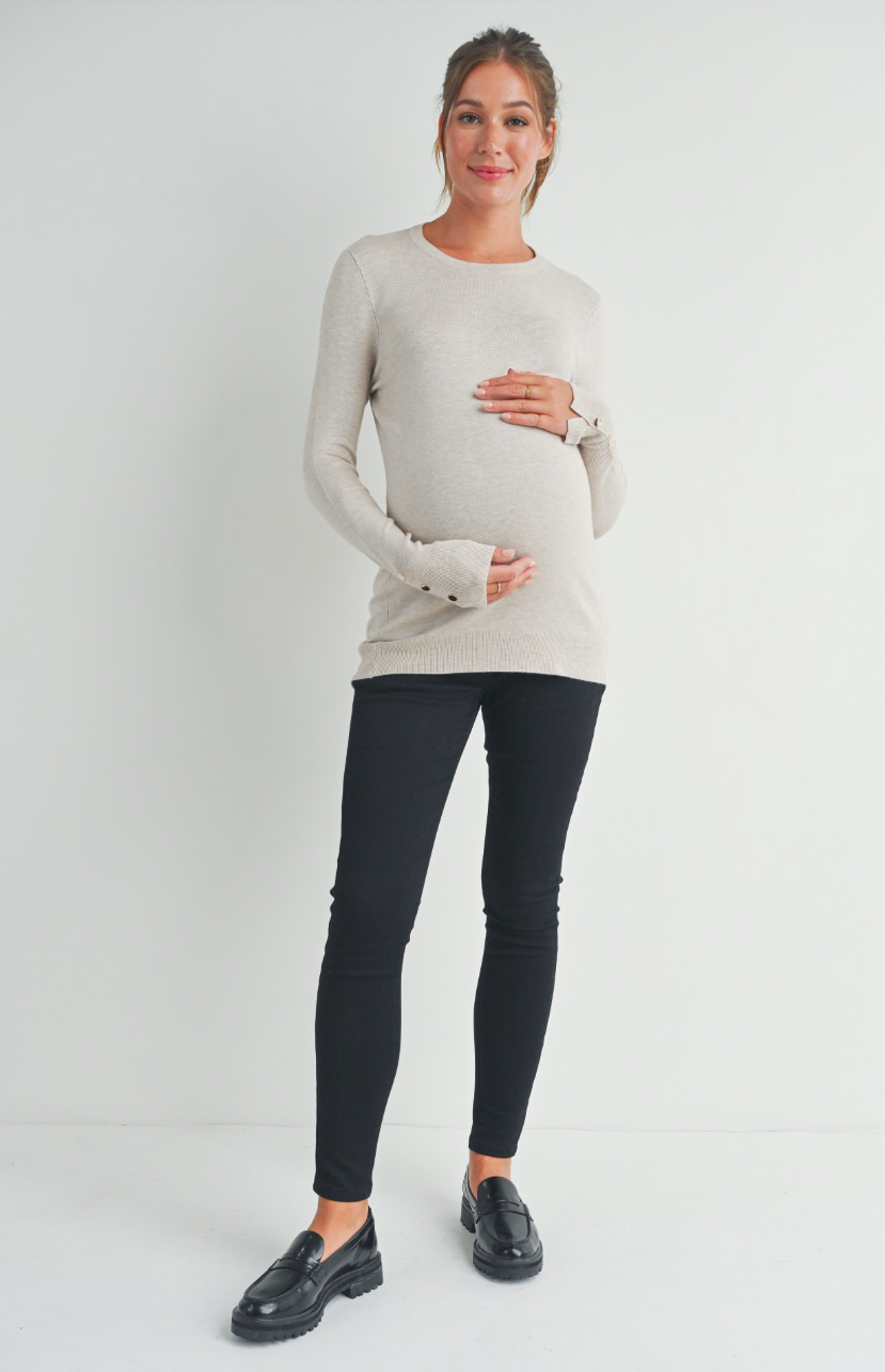 Heathered Oat Button Long Sleeve Top