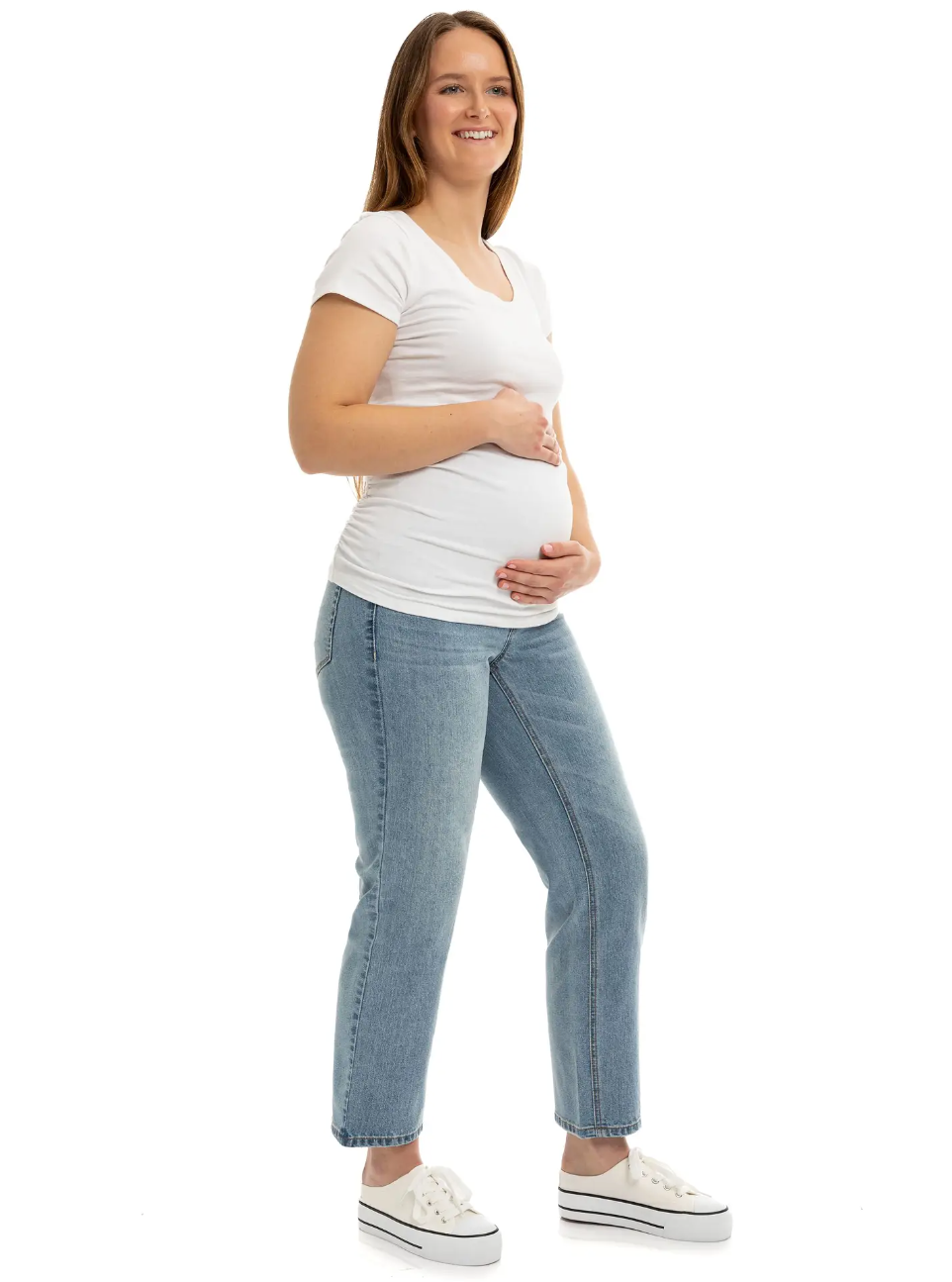 Maternity 28" High Rise Dad Jean W/ Bellyband In Flora