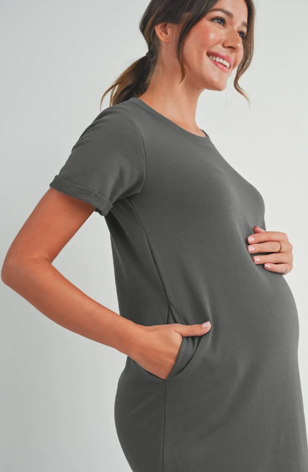 Dark Grey Crewneck T-Shirt Dress